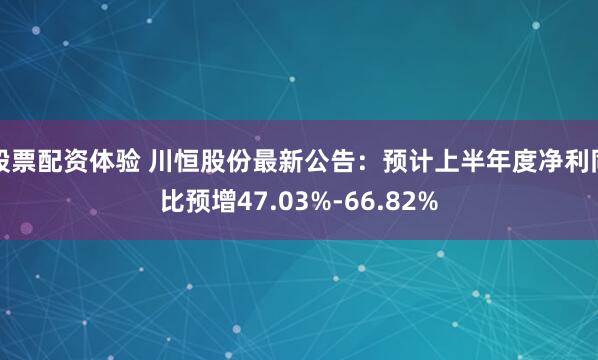 股票配资体验 川恒股份最新公告：预计上半年度净利同比预增47.03%-66.82%